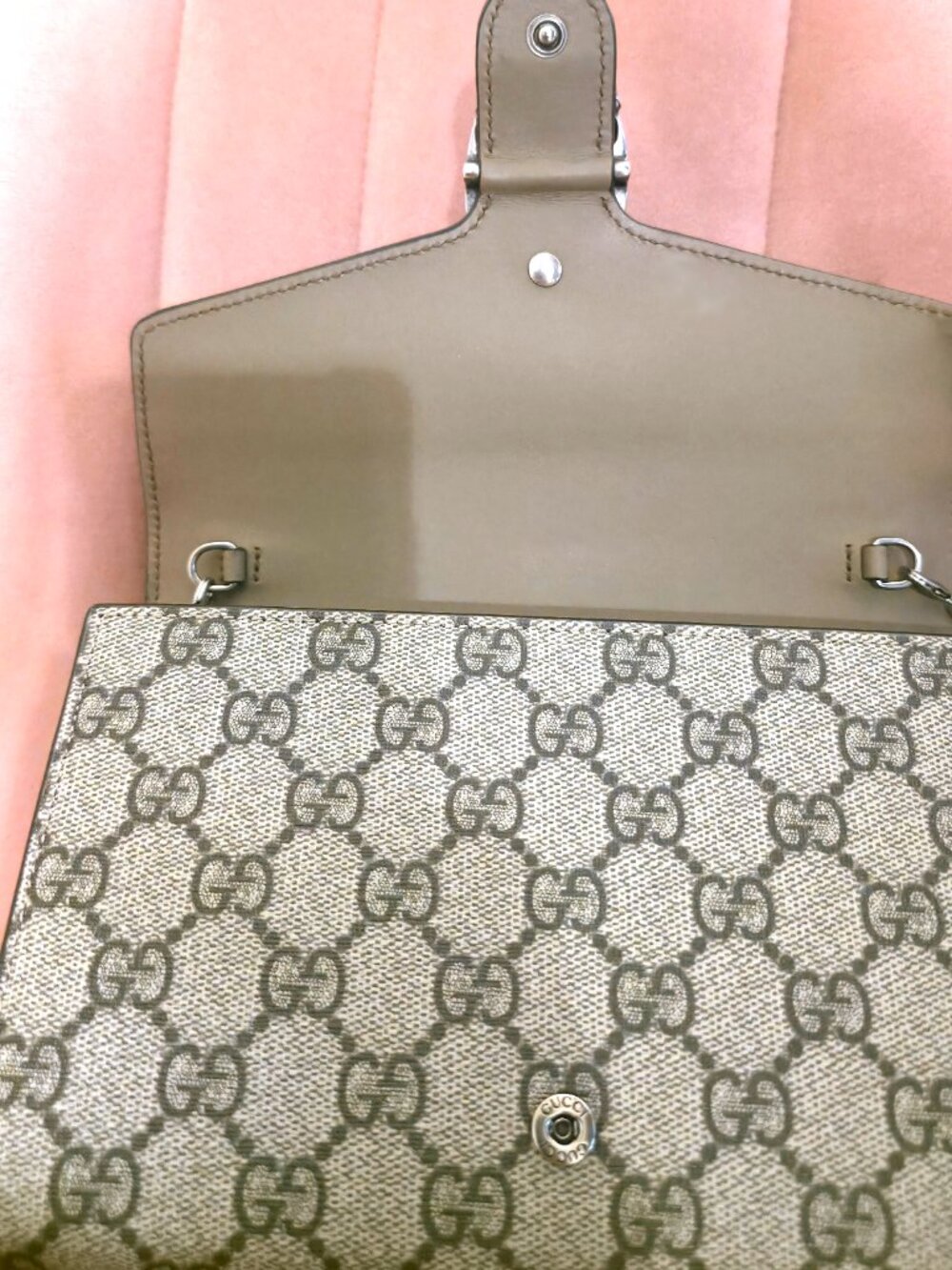 GG Supreme Monogram Dionysus Chain Wallet Beige Taupe - Picture 7 of 11